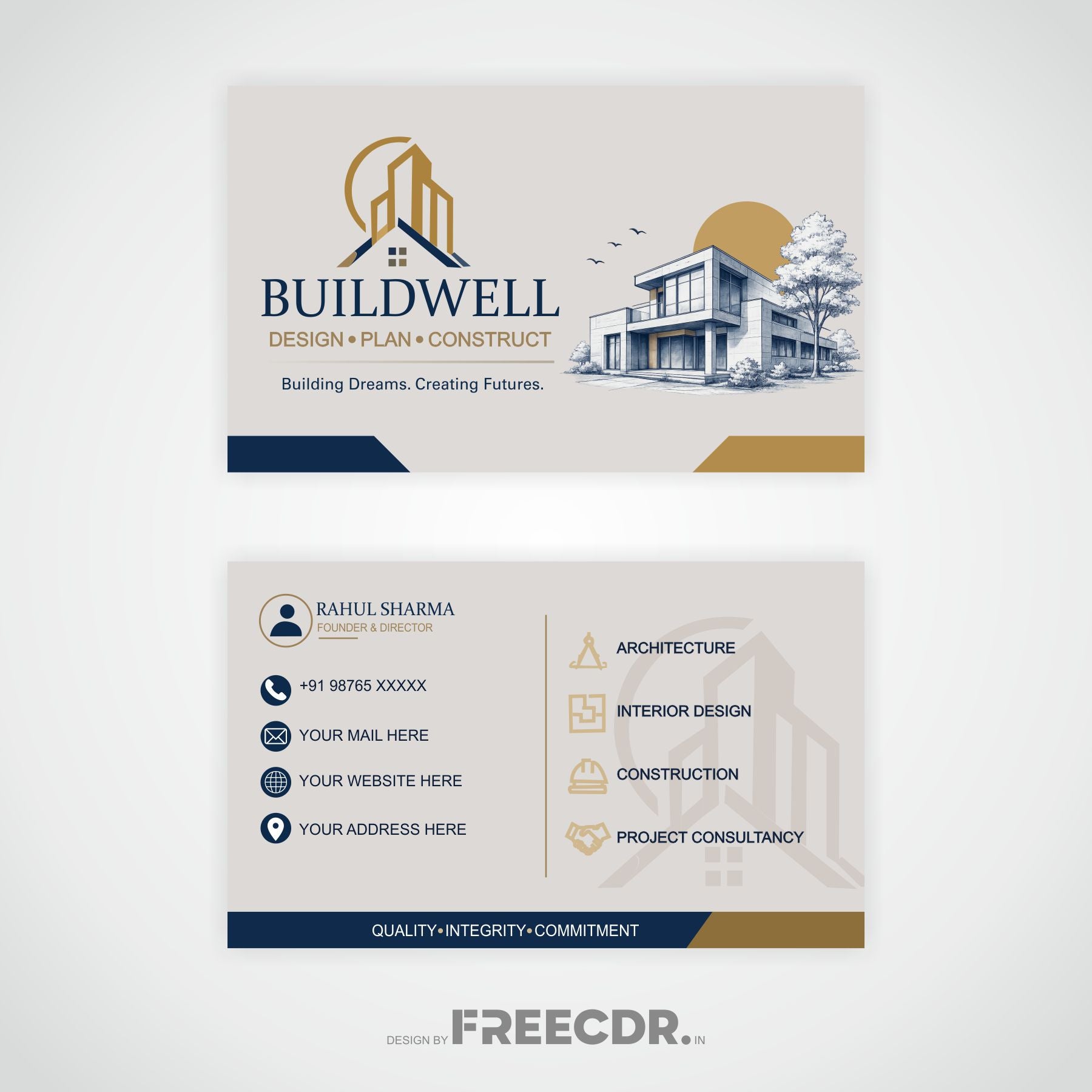 Business card for Buildwell with logo and contact information on a white background