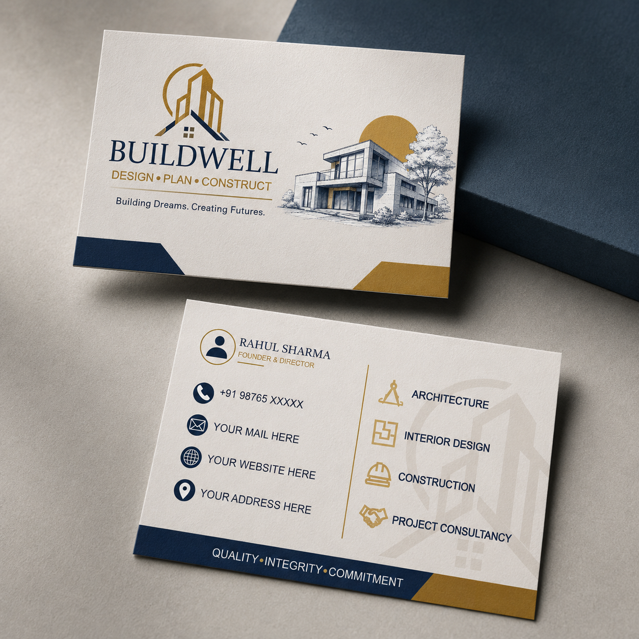 Free Architect Business Card Design Template - CorelDraw CDR File Black Yellow White for Architecture Professionals