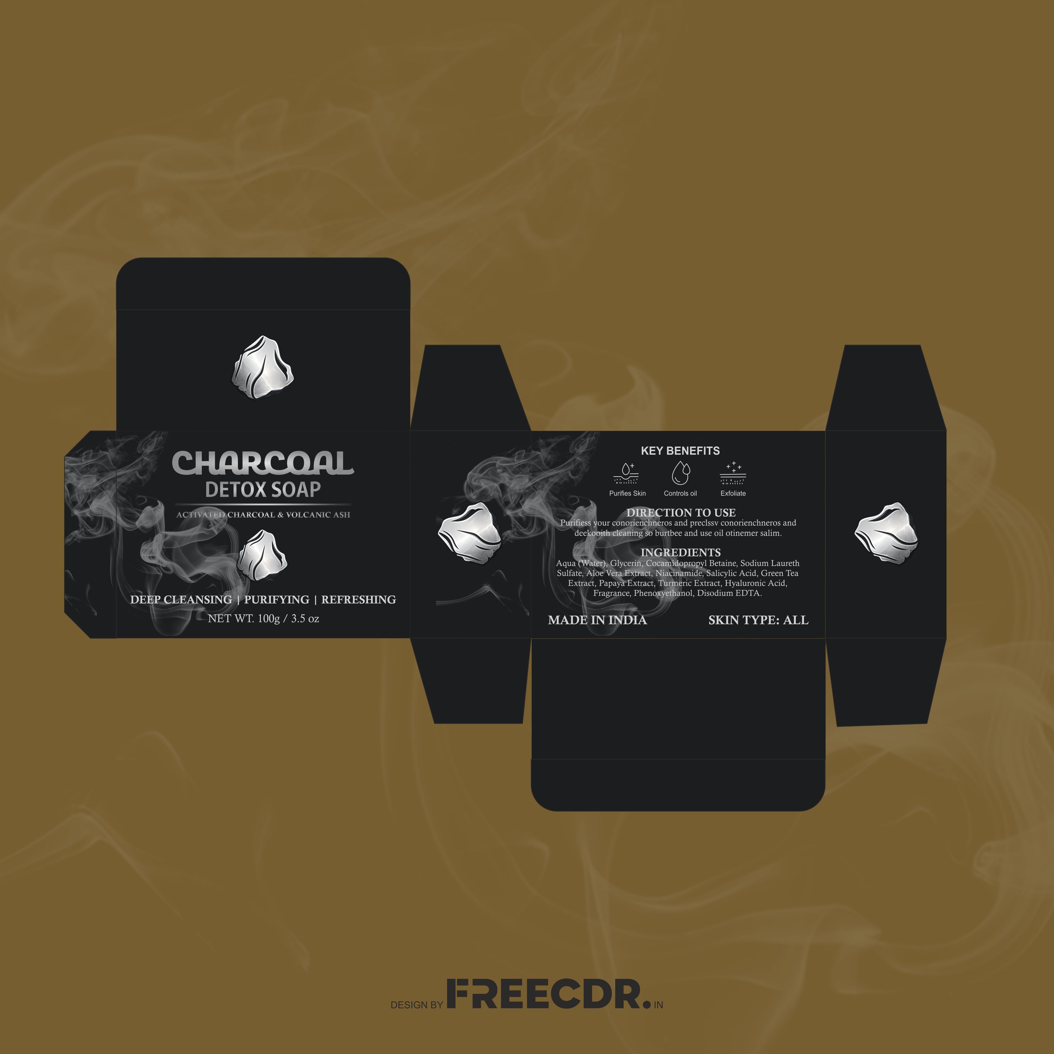 Free Charcoal Soap Packaging CDR Template - Fully Editable CorelDraw File for FMCG Cosmetic Packaging Designers Printing Press India