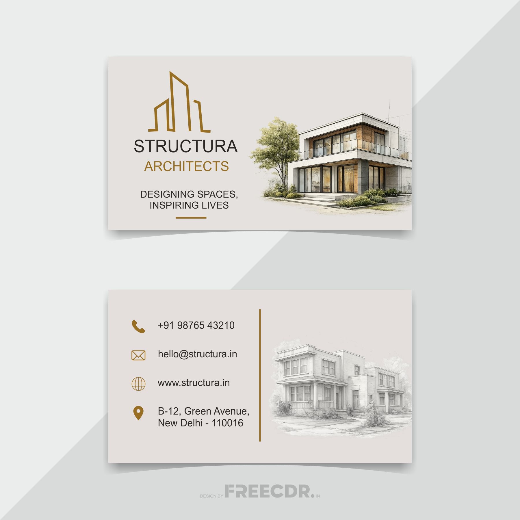 Architect Designer Visiting Card Black Green White Design - Free CorelDRAW CDR Template Download for Architecture Professionals