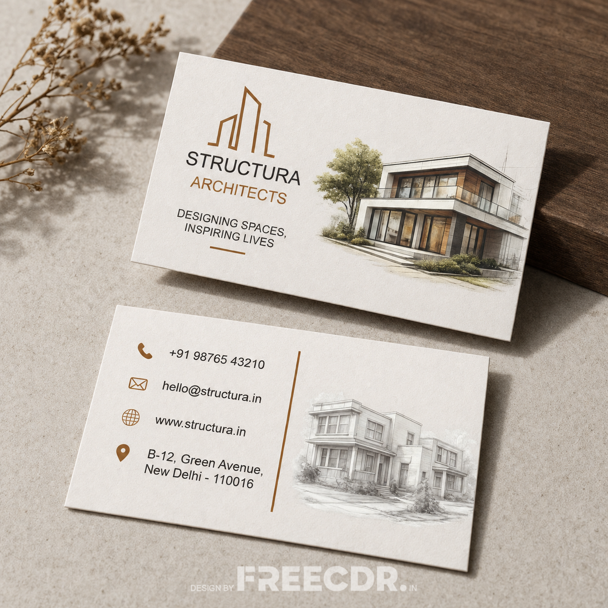 Corporate Architect Designer Business Card Template - Free CorelDraw CDR File for Architects and Interior Designers