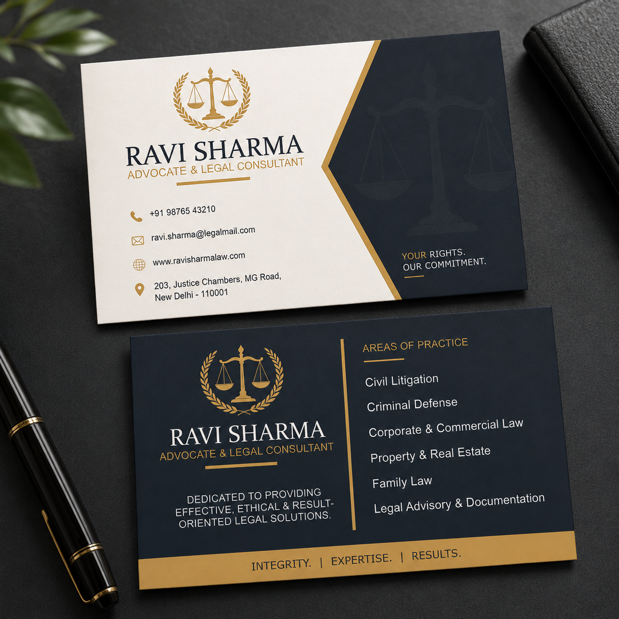 Corporate Lawyer Business Card Design Template - Free CorelDraw CDR File for Lawyers, Advocates and Legal Professionals
