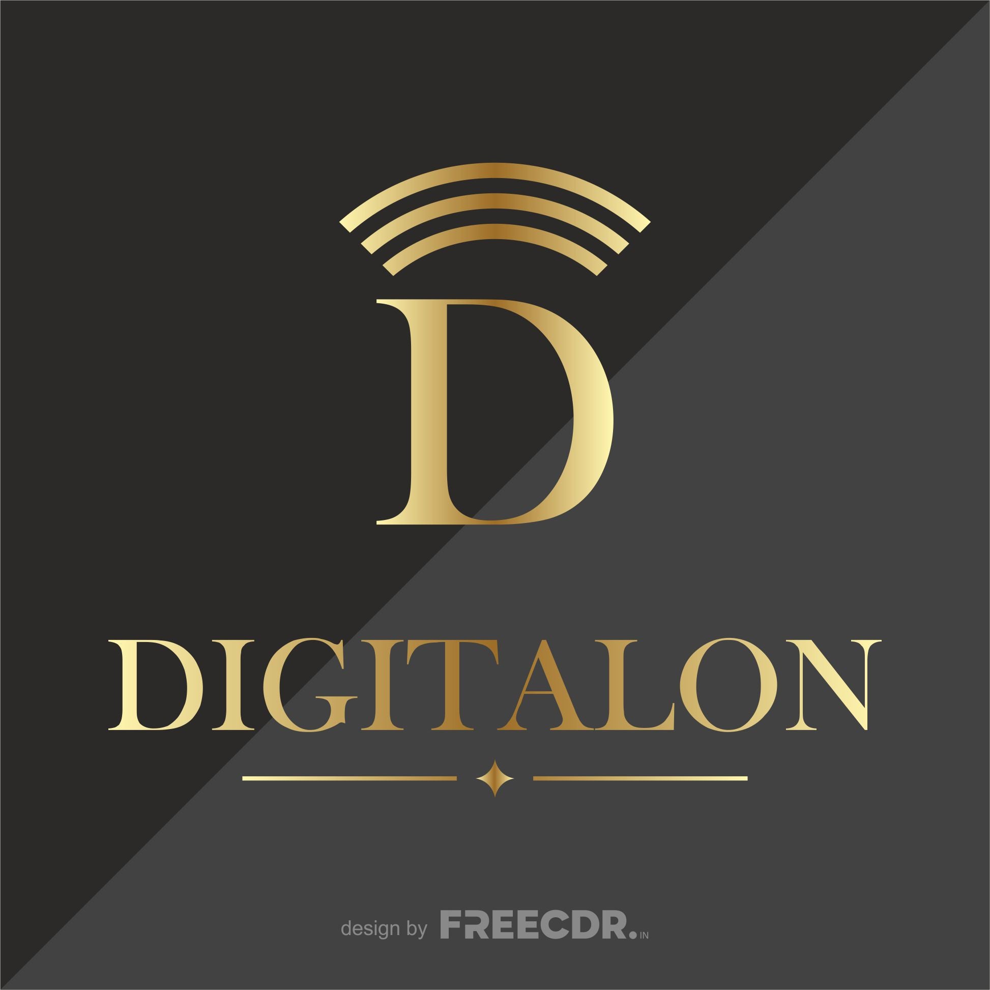 Gold 'D' logo with 'DIGITALON' text on a dark background download corel template.