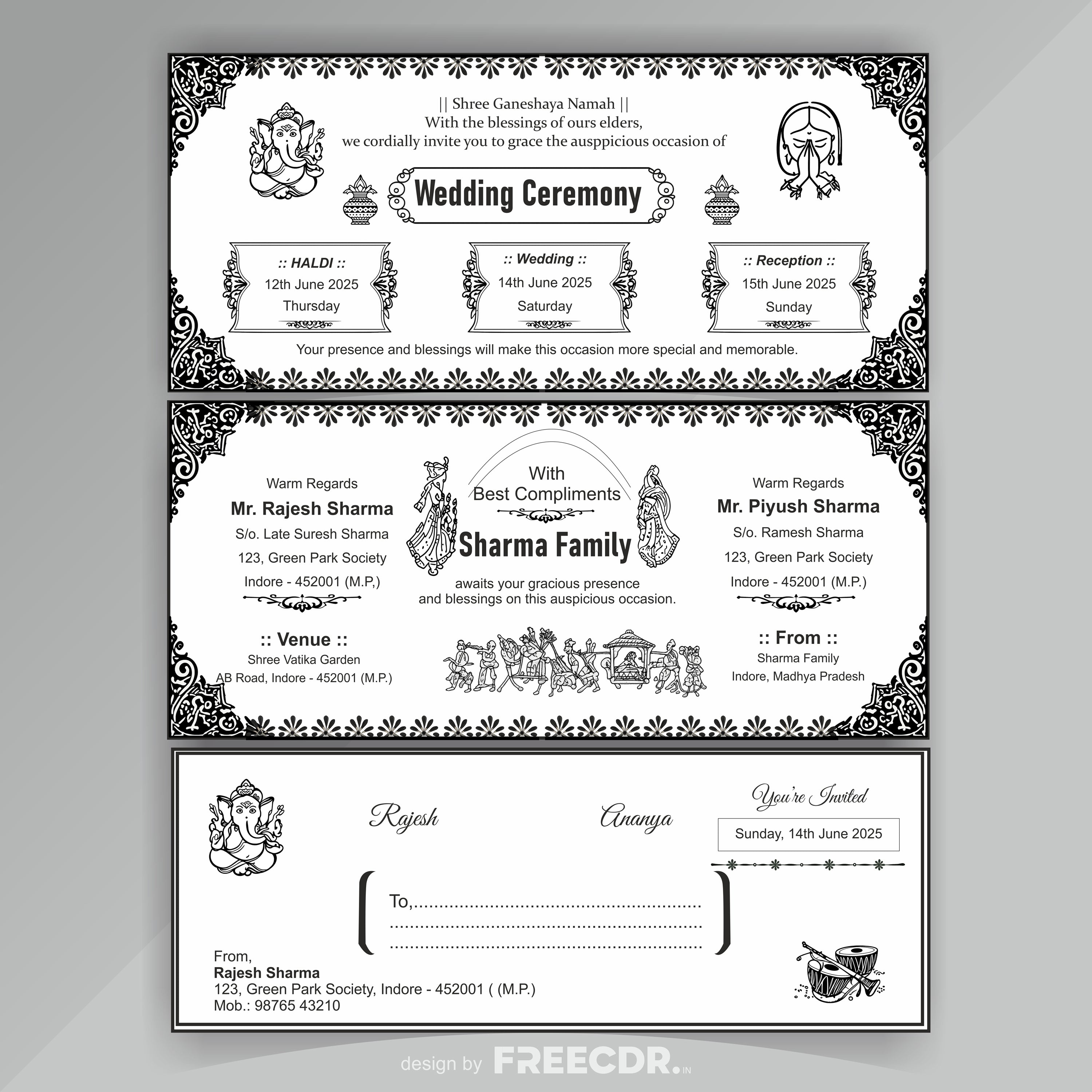 English Hindu Wedding Card Design CDR Template for CorelDRAW