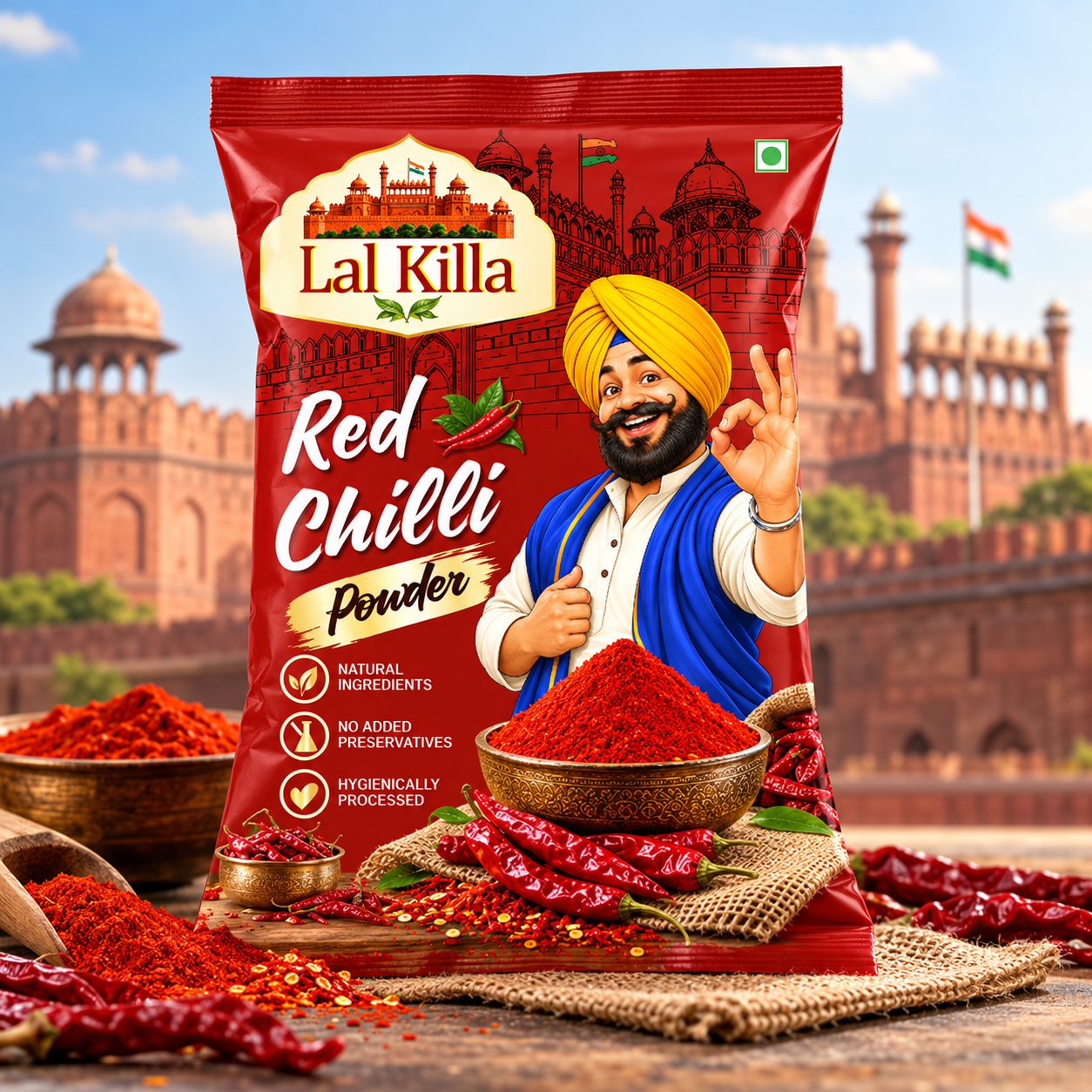 Lal Killa Red Chilli Powder Packaging Design CDR Template Free Download