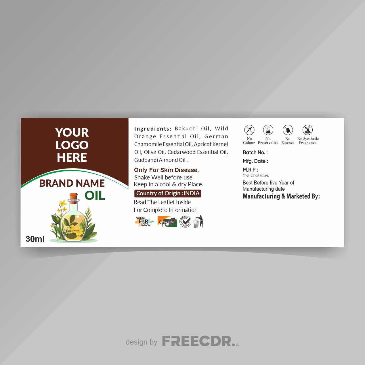 Free Massage Oil Label CDR Template - Fully Editable CorelDraw File for Label Designers Printing Press India