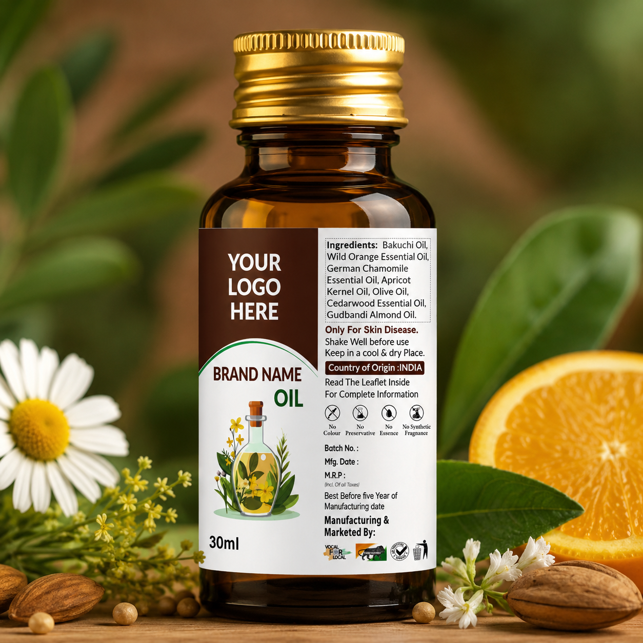 Massage Oil Label Design CDR Template - Free CorelDraw File for Ayurvedic Oil Manufacturers Herbal Cosmetic Brands India