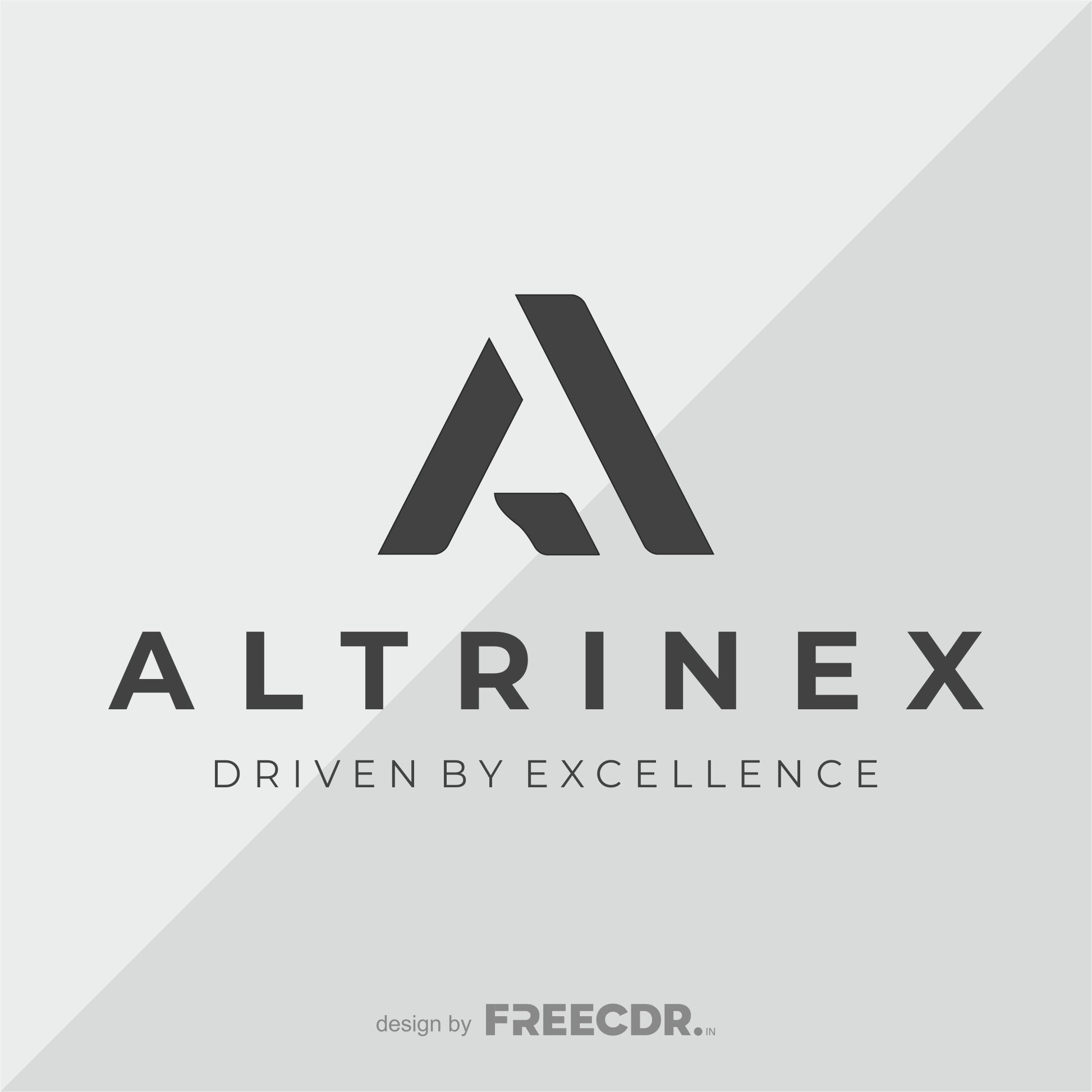 Letter logo with brand tagline 'Driven by Excellence' on a gray background