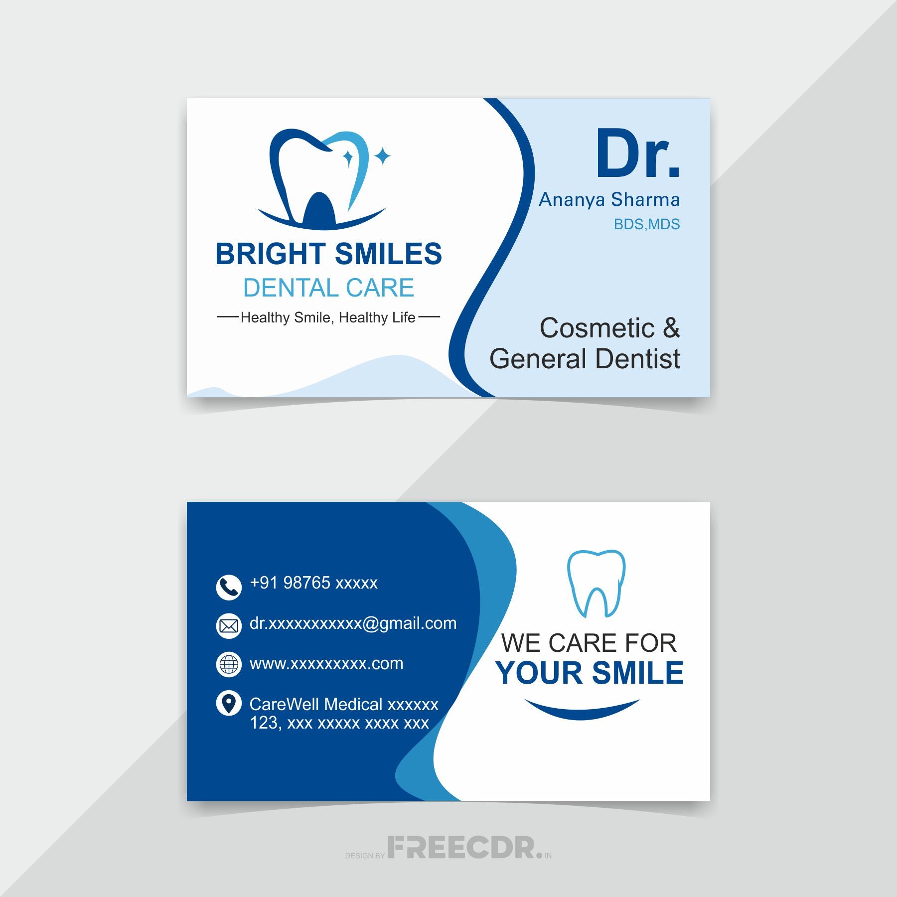 Premium Dentist Doctor Business Card CDR Template - Free Download | FreeCDR