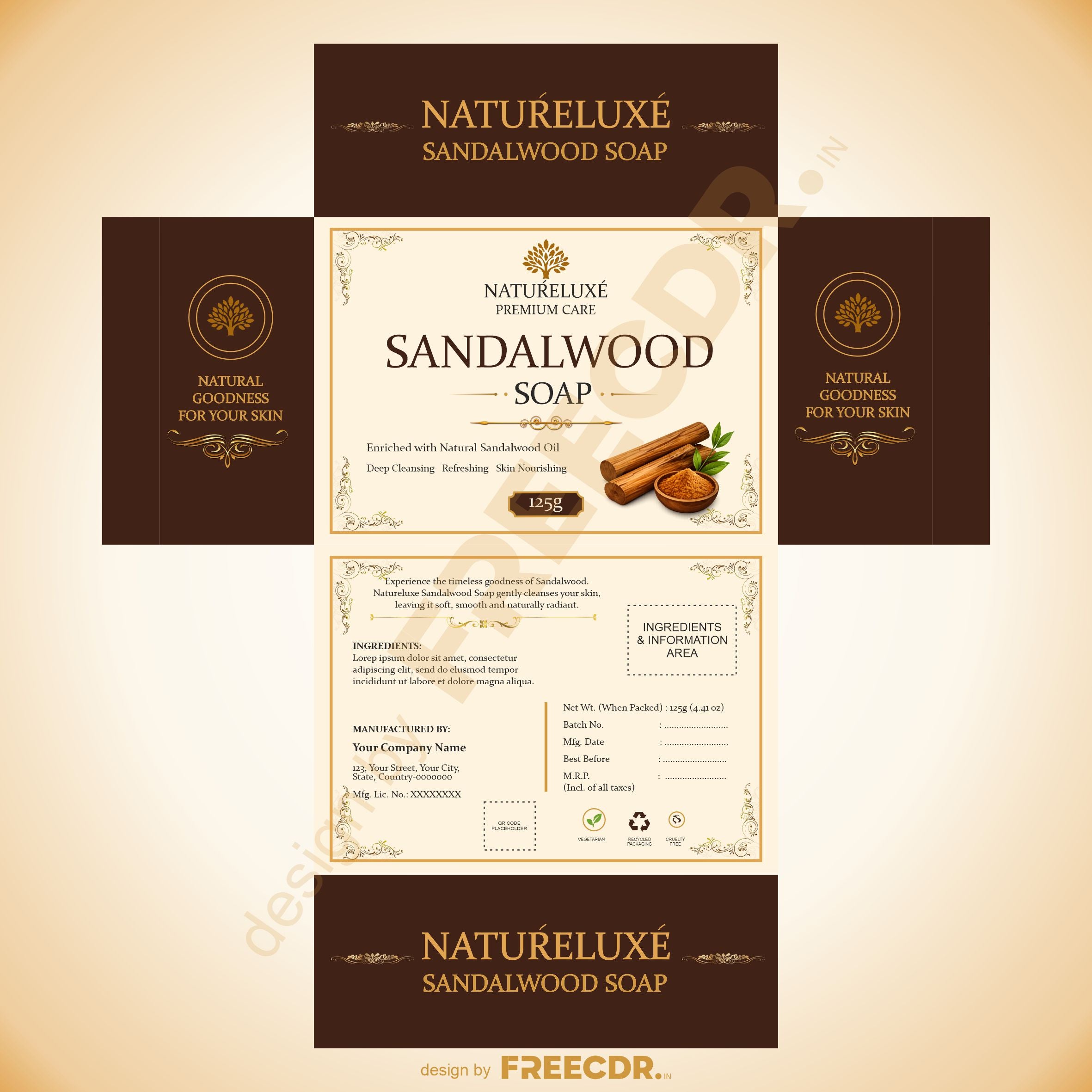 Sandalwood Soap Packaging Design CDR Template - Free Download for FMCG Packaging Designers and Printing Press India