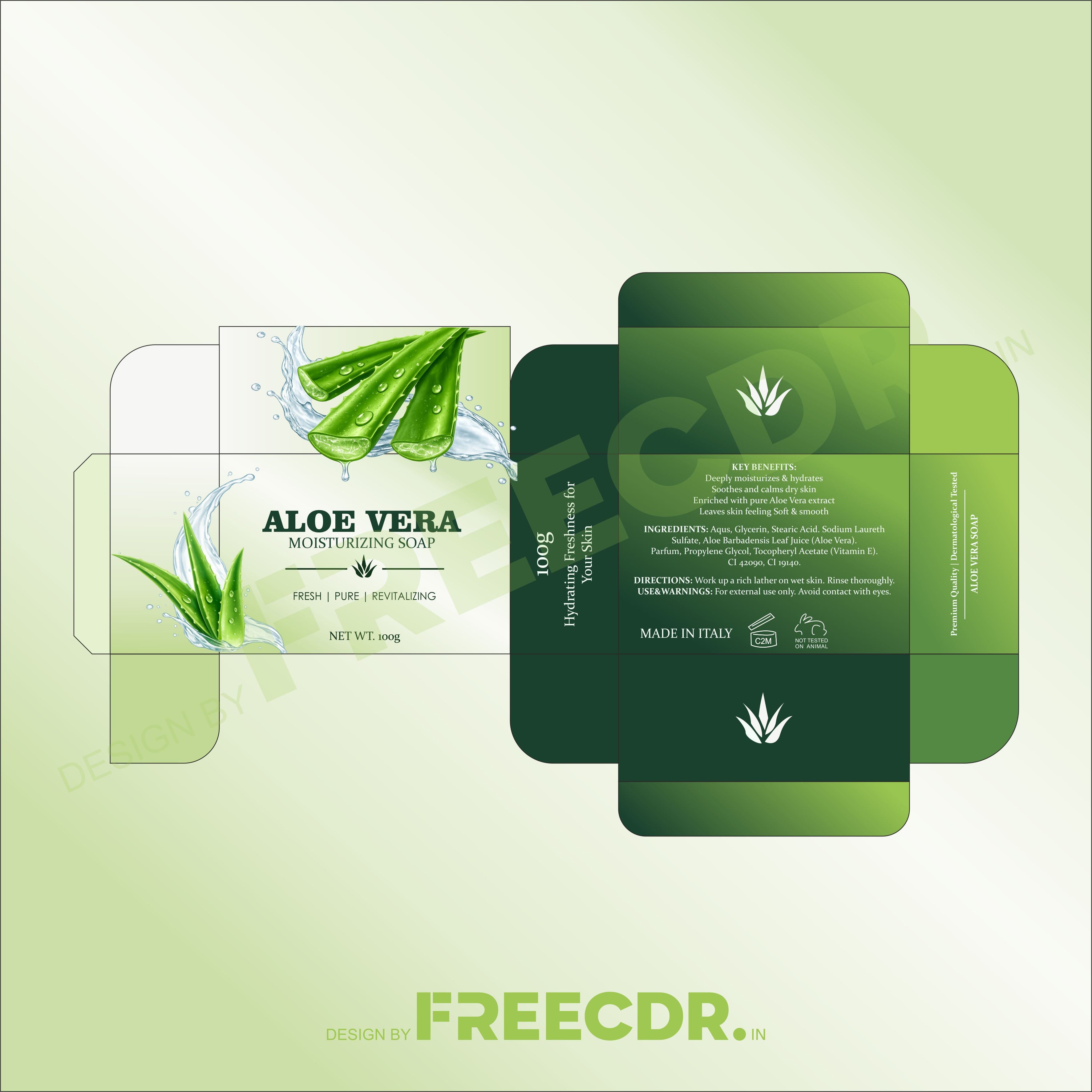 Free Aloe Vera Soap Packaging CDR Template - Fully Editable CorelDraw File for FMCG Cosmetic Packaging Designers Printing Press India
