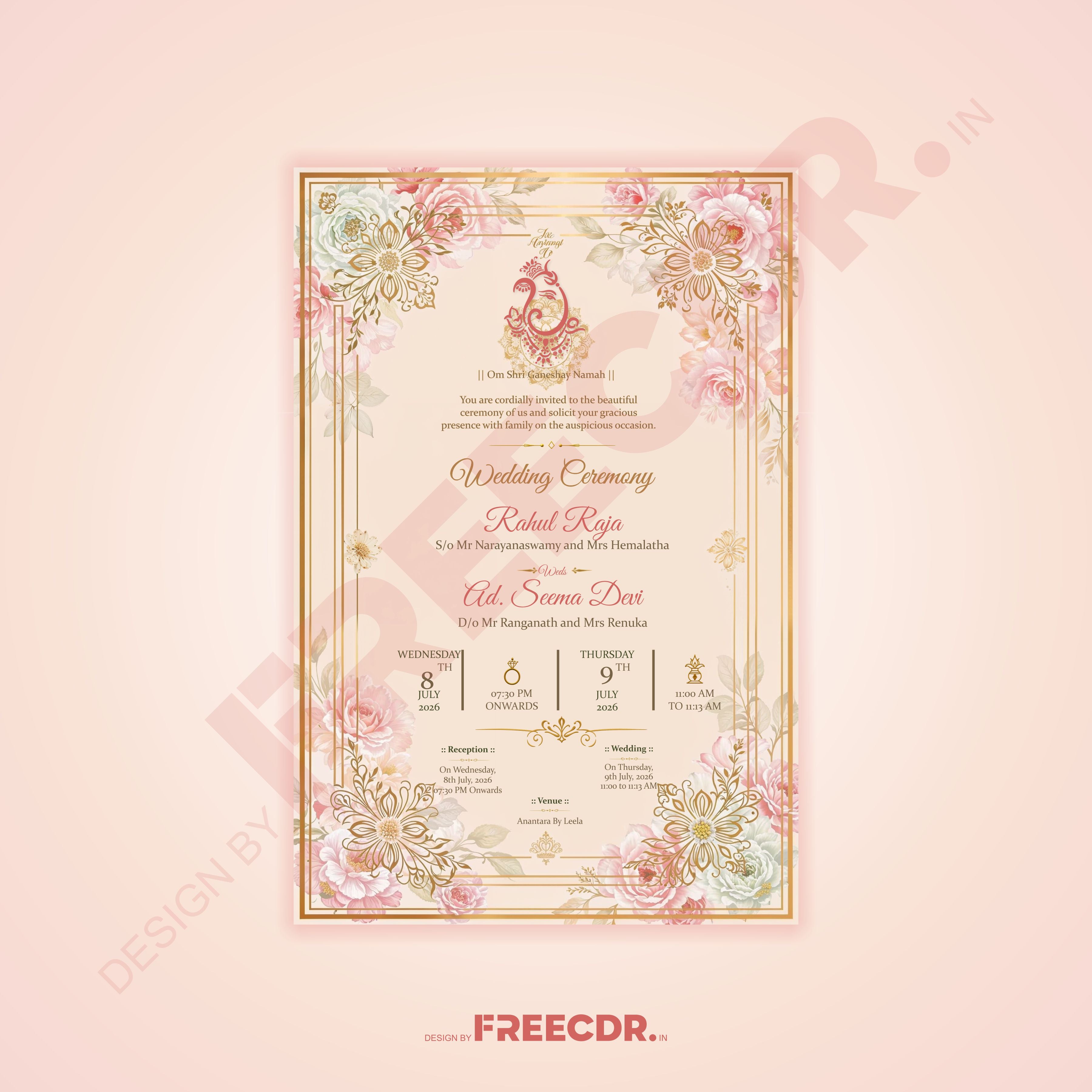 Hindu Shaadi Wedding Invitation Card CDR Template - Free Download for Wedding Card Designers and Printing Press India