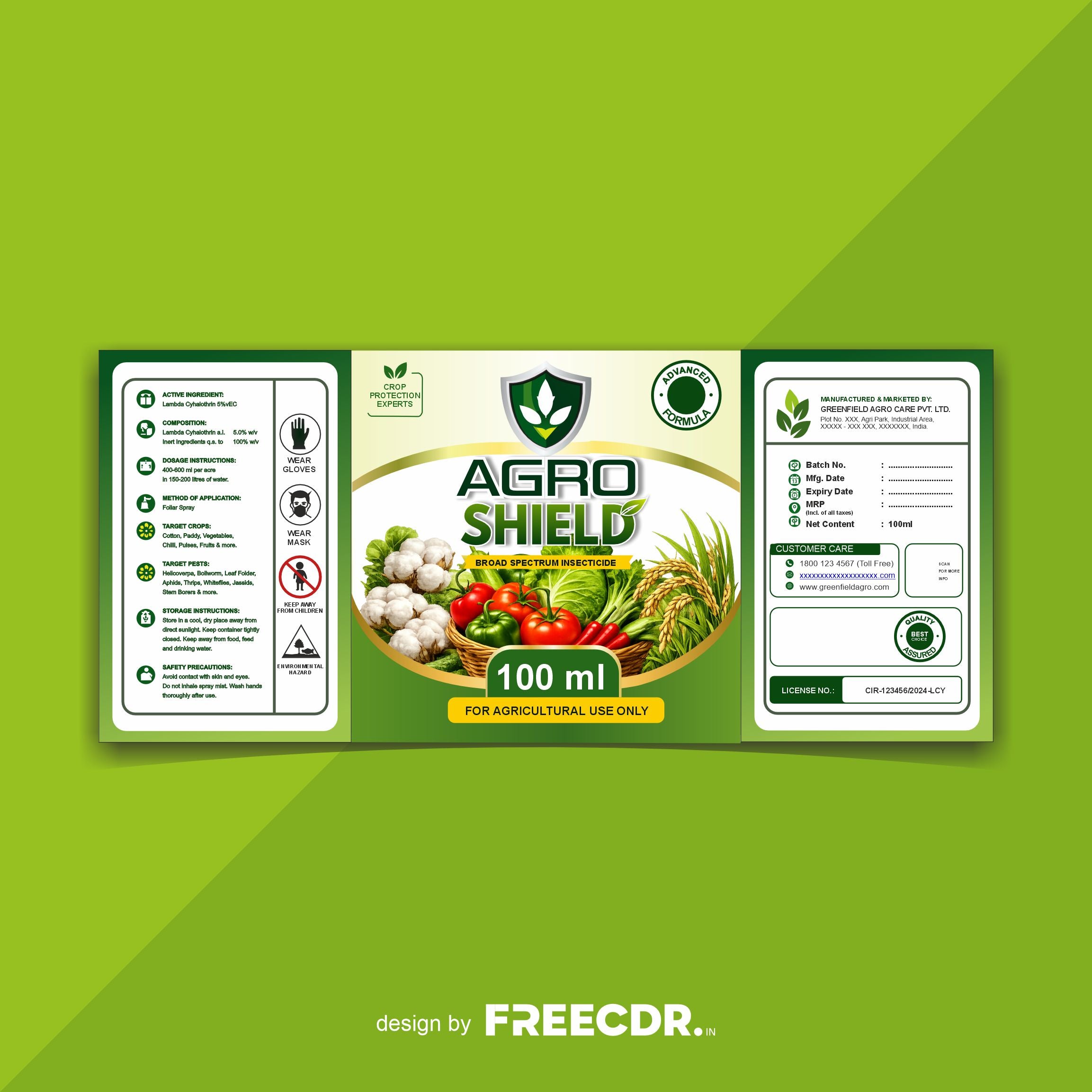 Agriculture Product Label CDR Template - Green Theme Free Download for Fertilizer and Pesticide Packaging