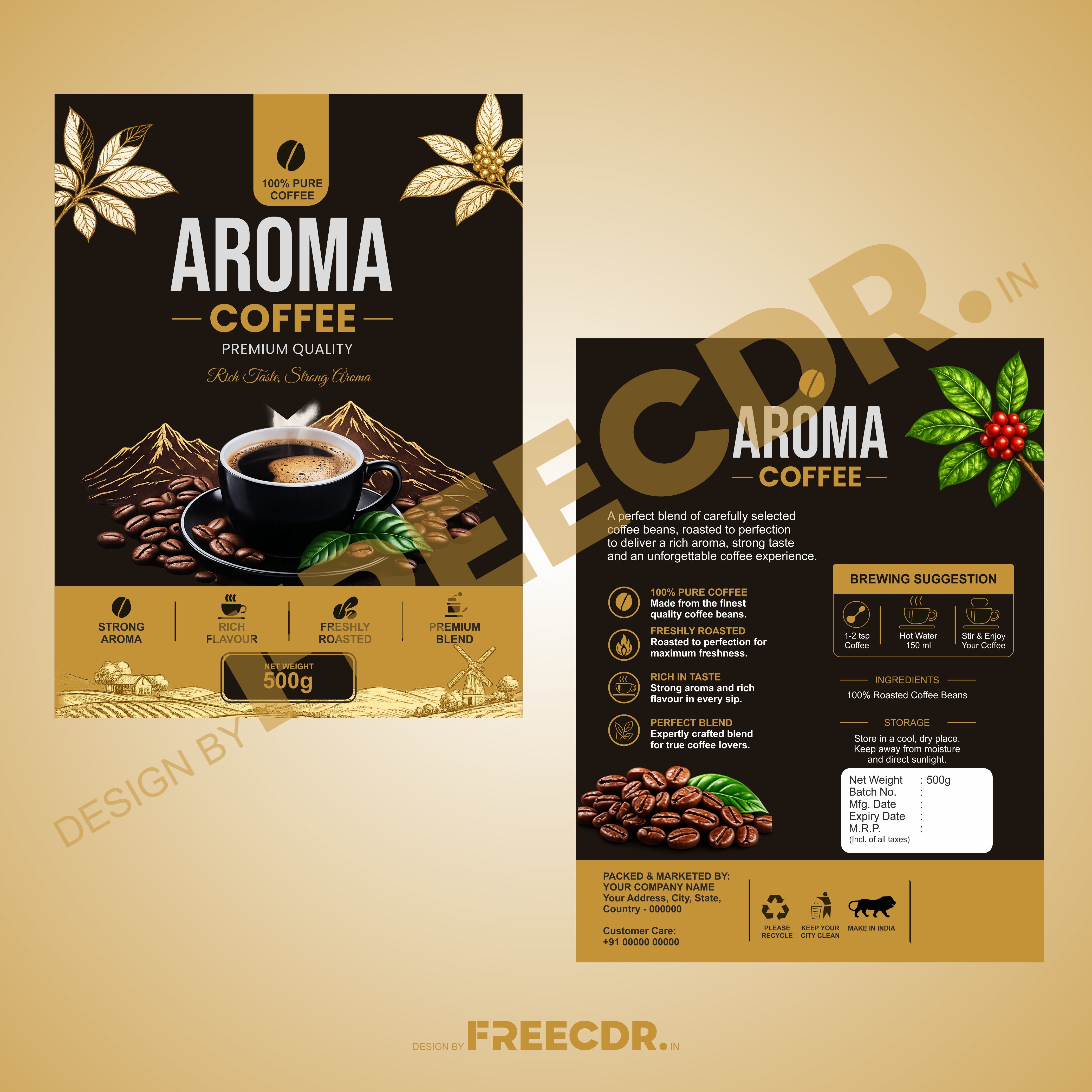Coffee Pouch Packaging CDR Template - Free Download for Instant Coffee Brands and Cafe Owners India