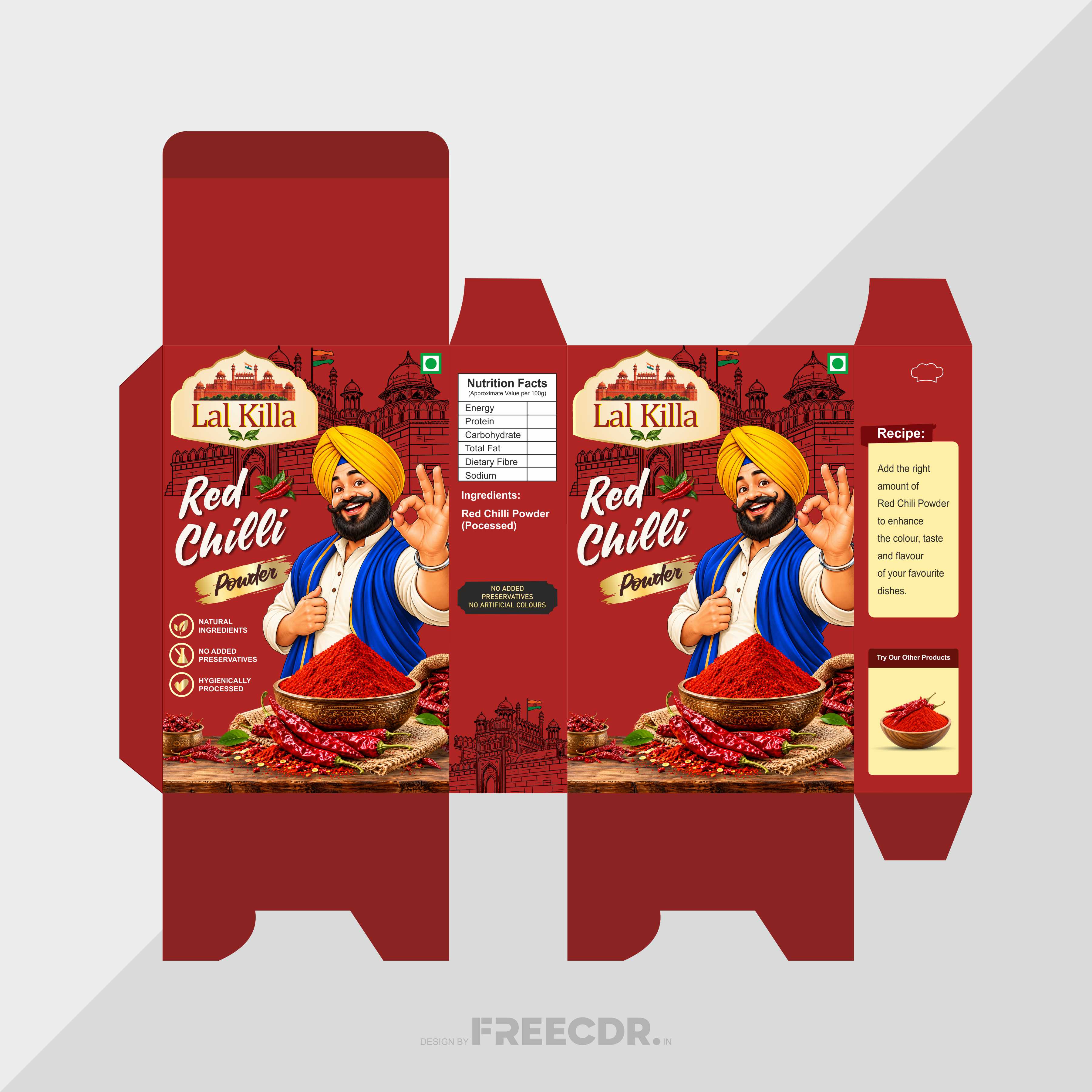Lal Killa Red Chilli Powder Packaging Design CDR Template Free Download