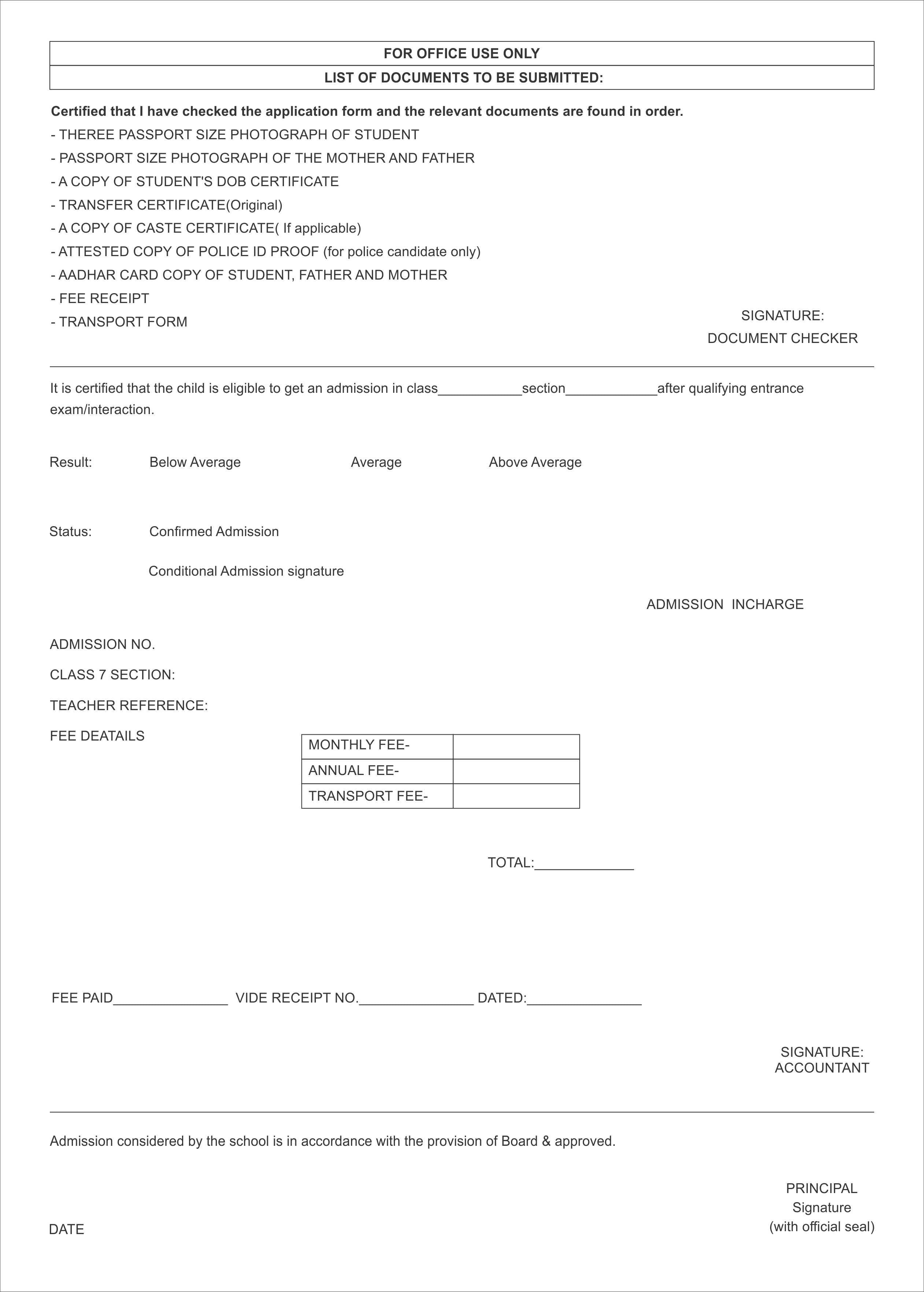 School Admission Form Template