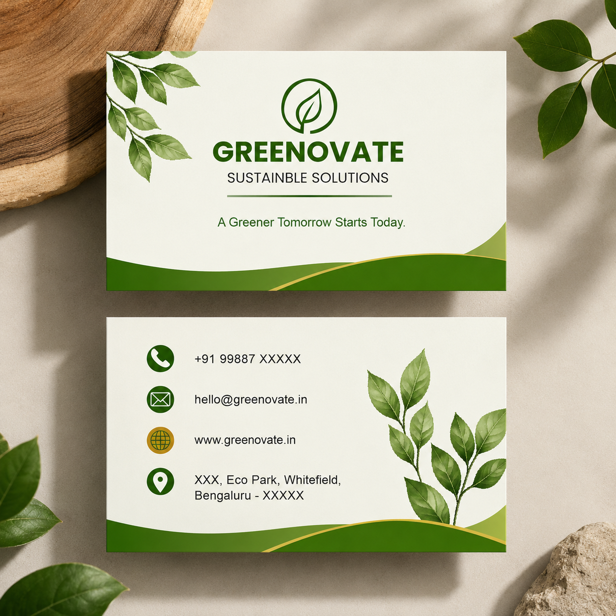 Greenovate Eco Brand Business Card Design Template - Free CorelDraw CDR File for Eco Friendly and Green Businesses
