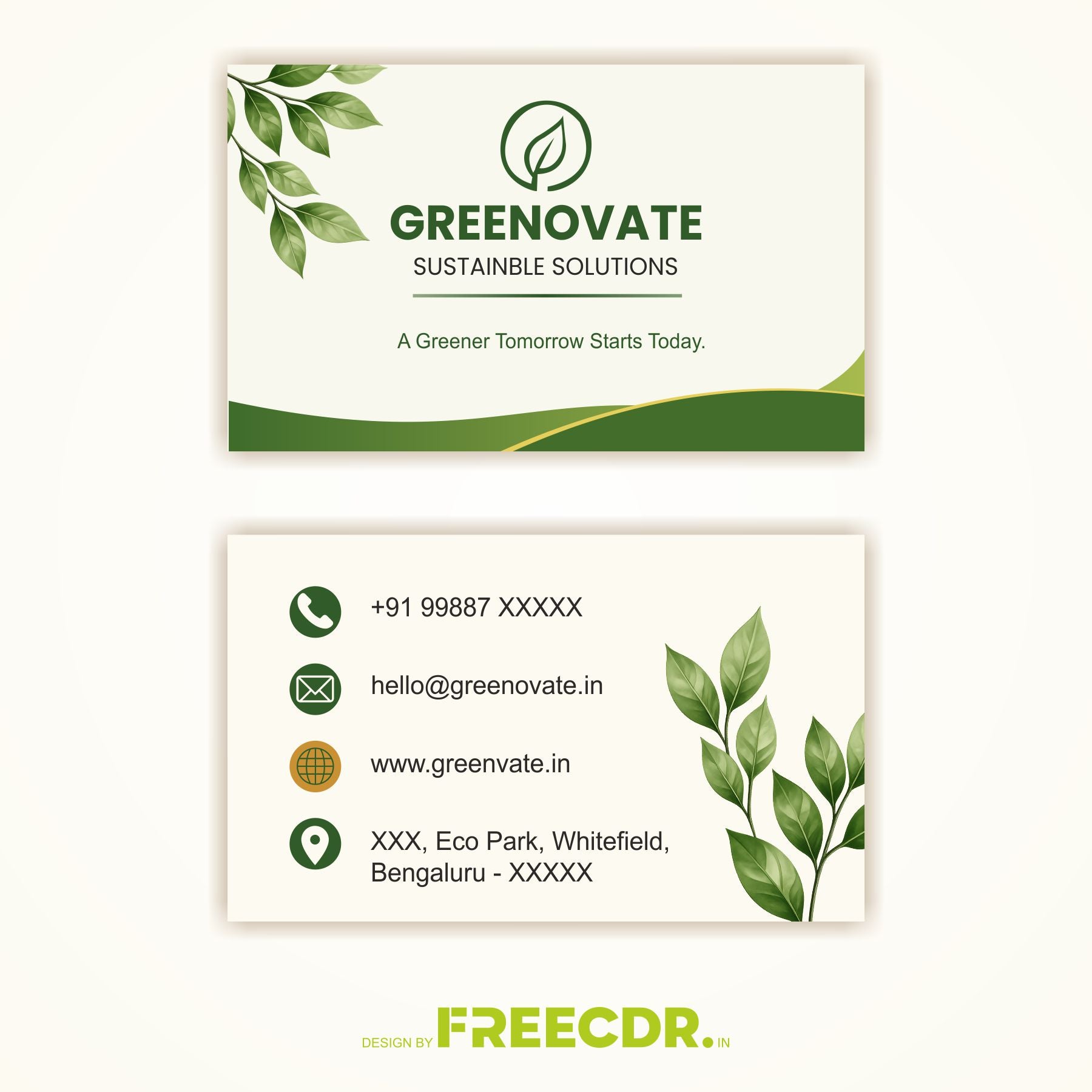 Greenovate Eco Brand Business Card Design Template - Free CorelDraw CDR File for Eco Friendly and Green Businesses