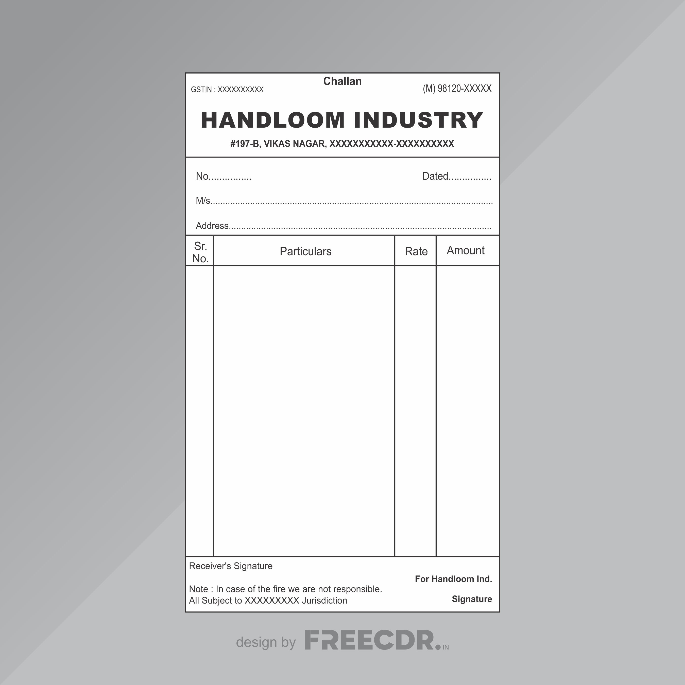 Textile Challan Memo Design for Fabric Shops