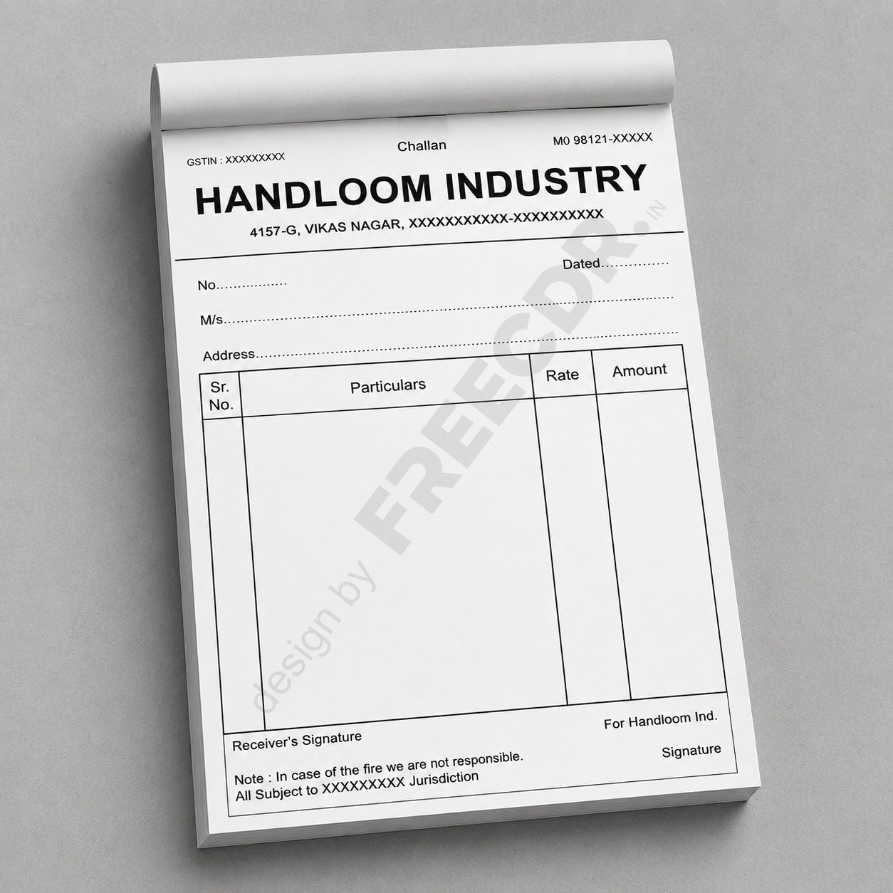 Handloom Challan Memo Design Template Editable CorelDRAW CDR File