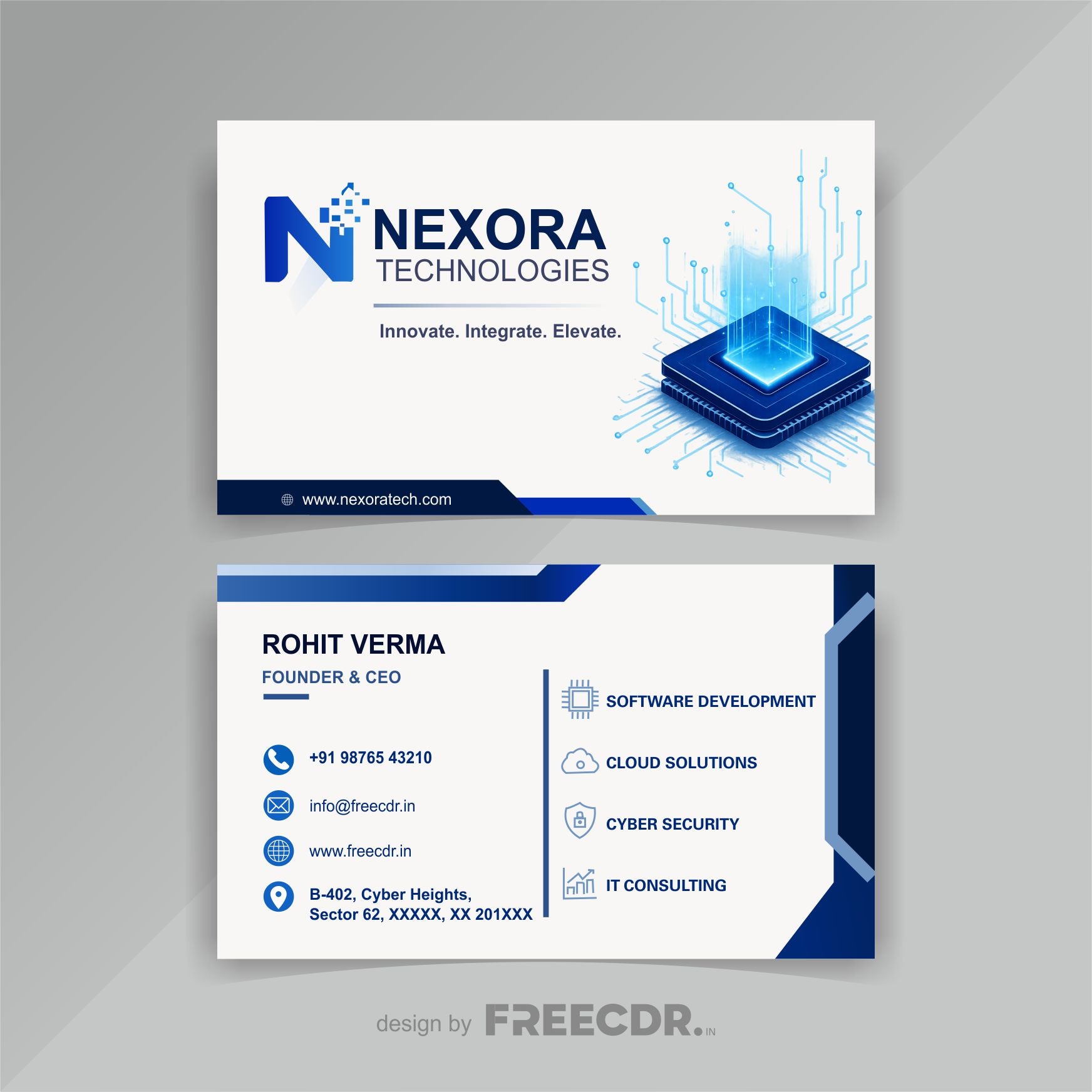 IT Company Visiting Card Black White Design - Free CorelDRAW CDR Template Download for Software Companies
