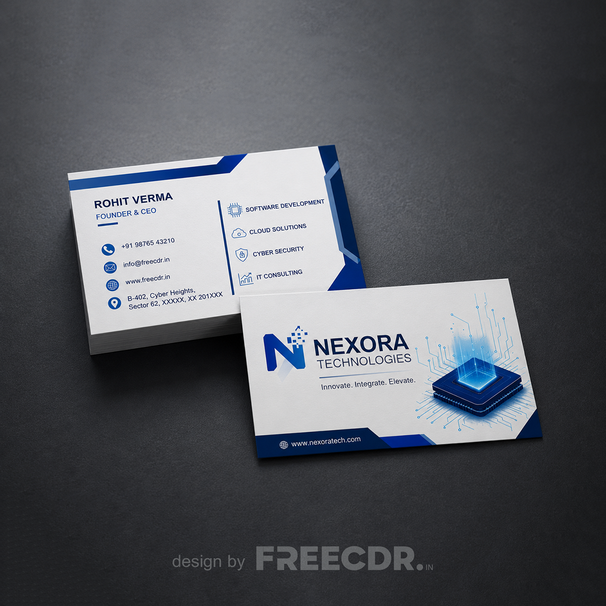 Premium IT Company Business Card Design Template - Free CorelDraw CDR File for IT Companies and Tech Startups