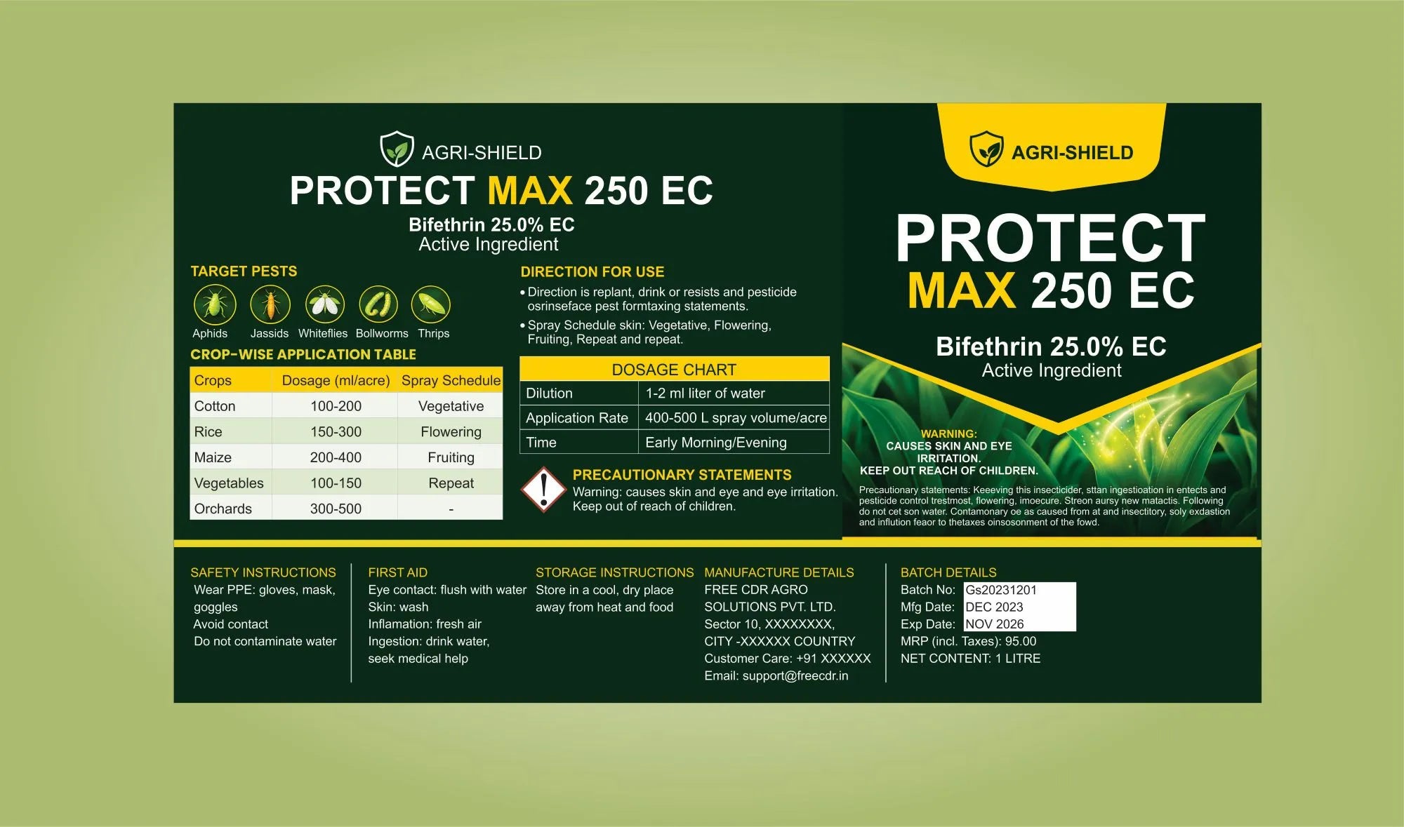 Free Protect Max Pesticide Label Design CDR Template - Fully Editable CorelDraw File for Crop Protection Companies Label Designers India